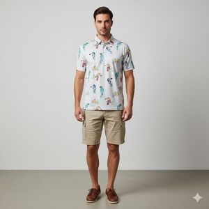 NWOT Chubbies Mens XL Hawaiian Bird Print Short Sleeve Golf Polo Shirt